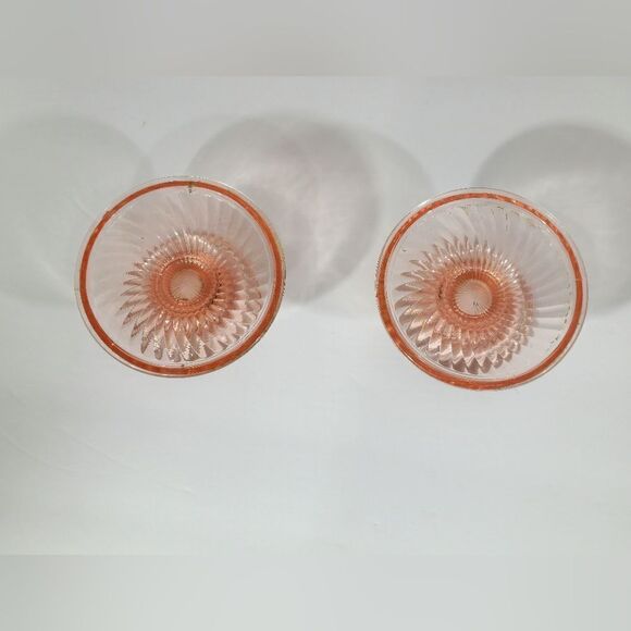 Vintage Set Of 2 pink depression glass candle holders - Picture 5 of 7